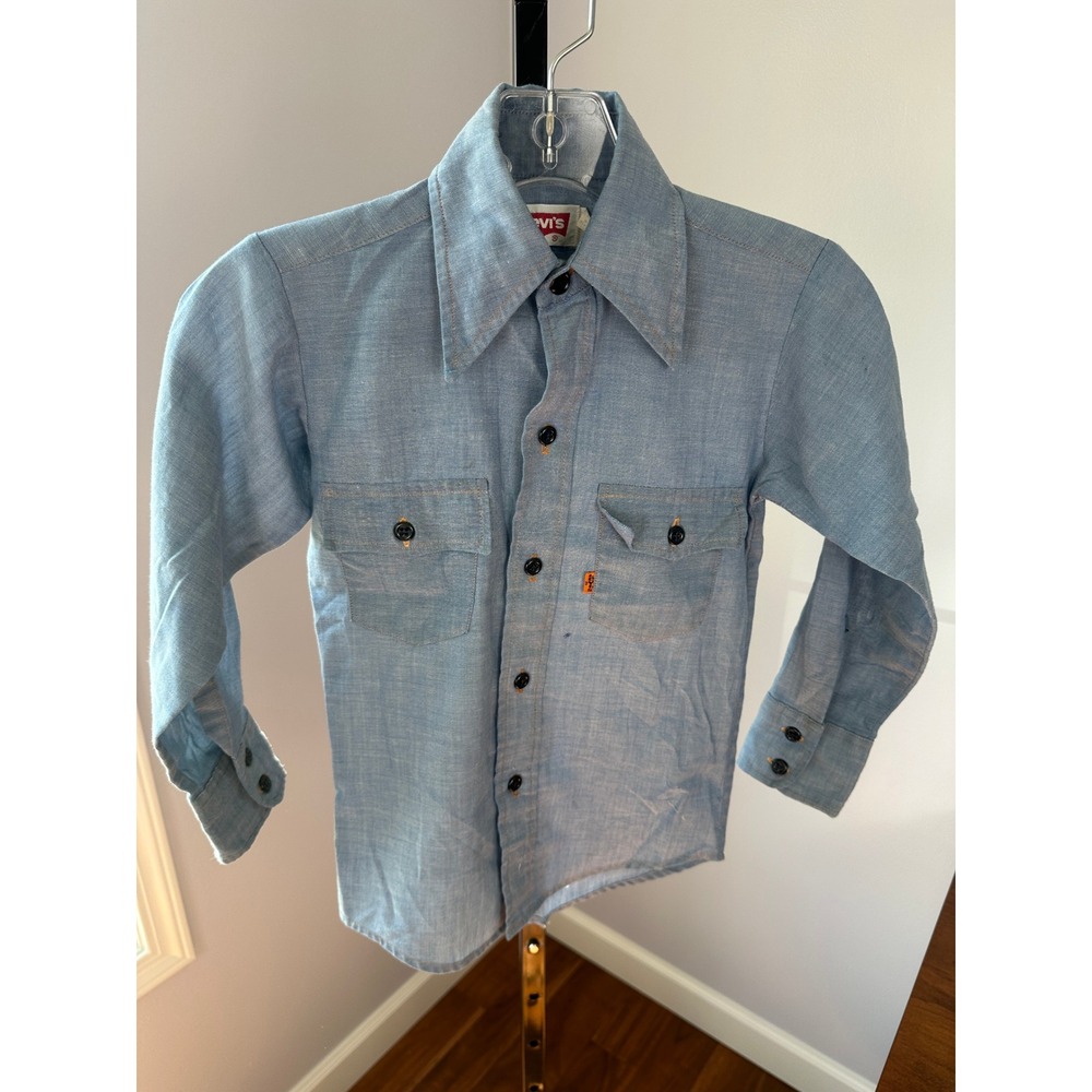 Levi's Vintage Chambray Shirt Orange Tab 70s Western Style Kids Size 9